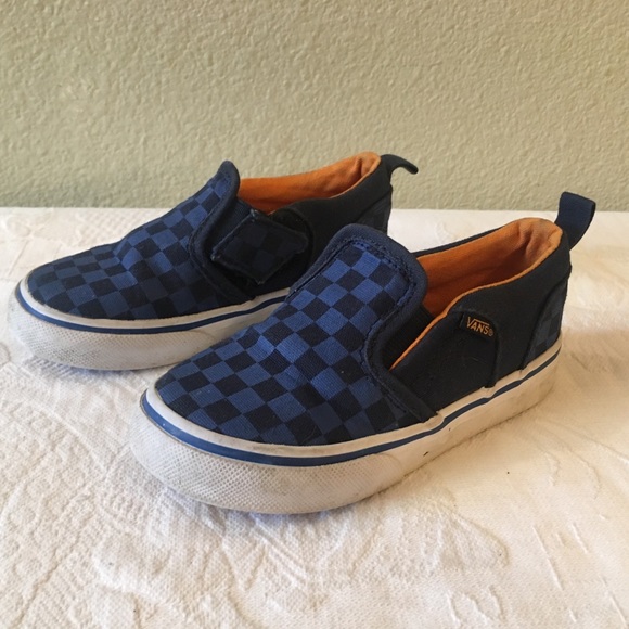 blue and orange checkered vans